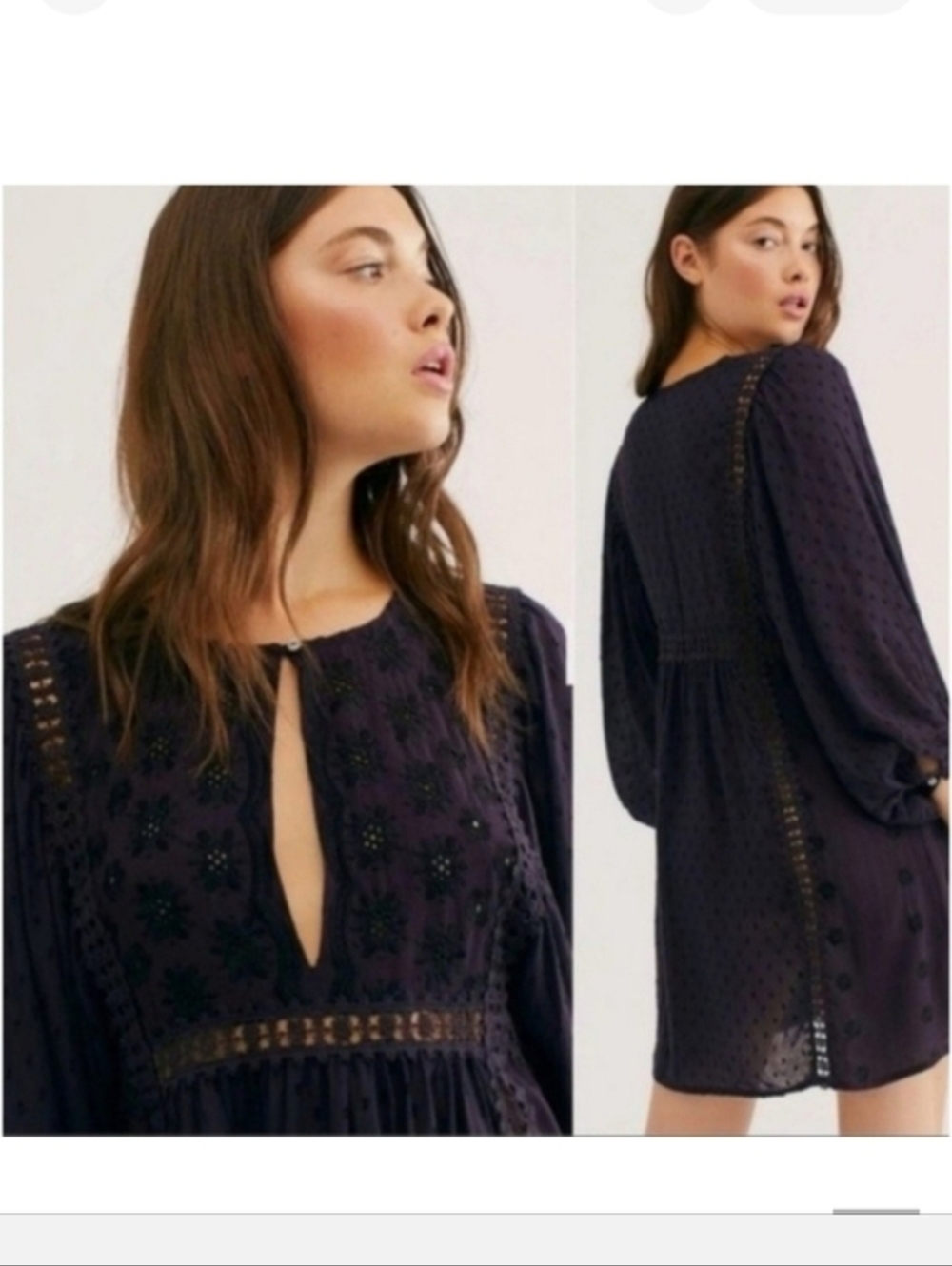Free People Plum Embroidered Boho Blouse XS Or Mini Dress